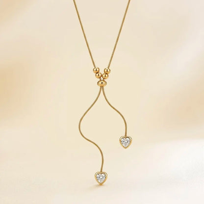 18Kt Gold Plated Crystal Heart Adjustable Y Necklace