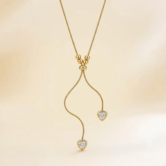 18Kt Gold Plated Crystal Heart Adjustable Y Necklace