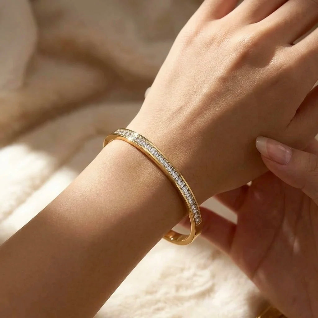 18Kt Gold Plated Cubic Zirconia Open Bangle