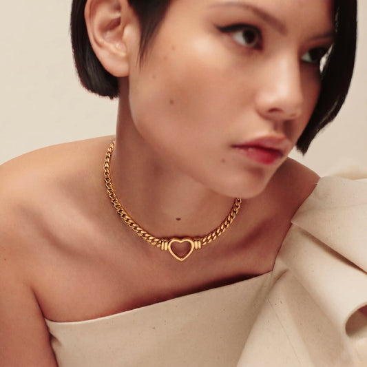 18Kt Gold Plated Cuban Chain Heart Necklace