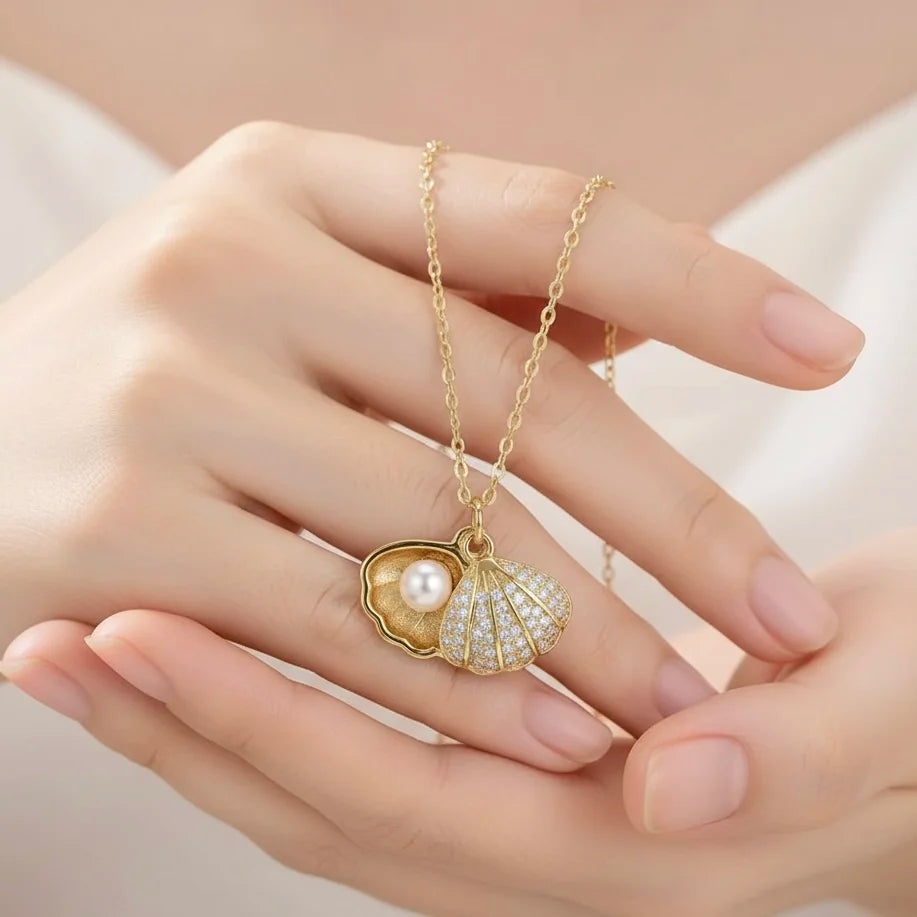 18KT Gold Plated Secret Pearl Shell Pendant Necklace