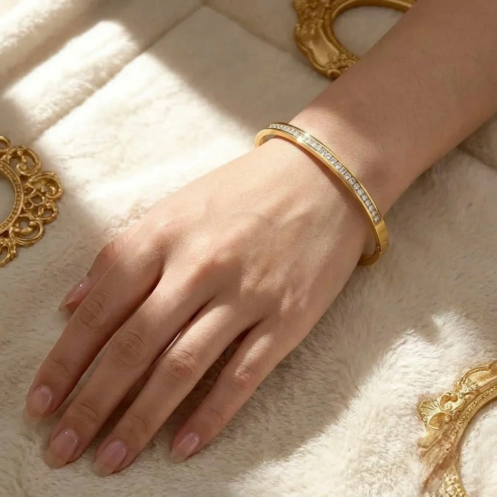 18Kt Gold Plated Cubic Zirconia Open Bangle