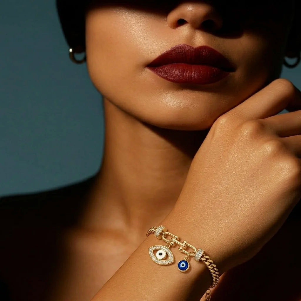 18Kt Gold Plated Evil Eye Link Bracelet