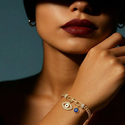 18Kt Gold Plated Evil Eye Link Bracelet