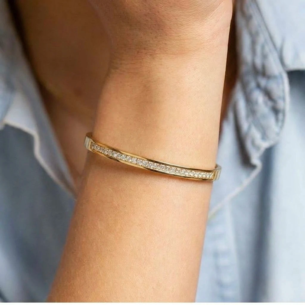 18Kt Gold Plated Cubic Zirconia Open Bangle