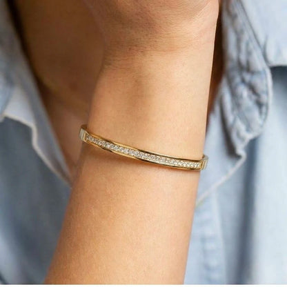 18Kt Gold Plated Cubic Zirconia Open Bangle