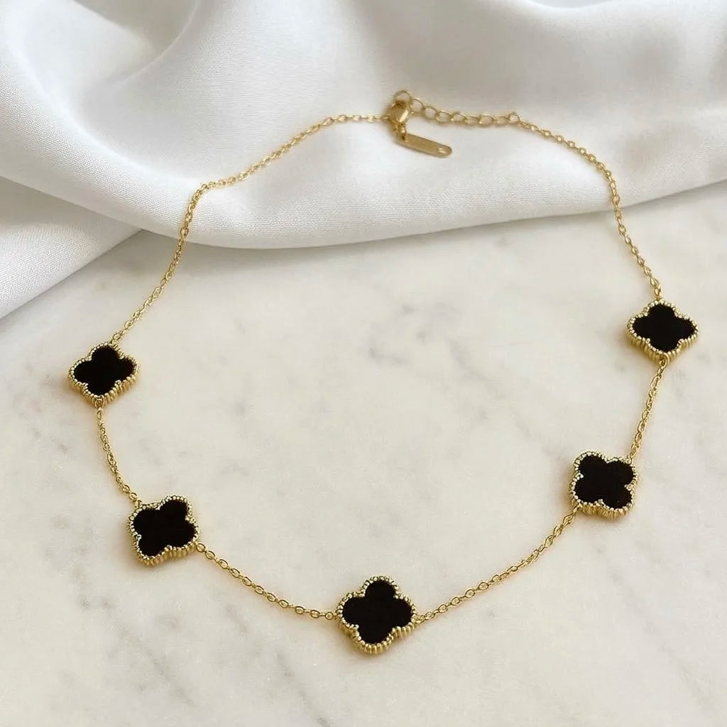 18Kt Gold Plated Black Clover Necklace for Women