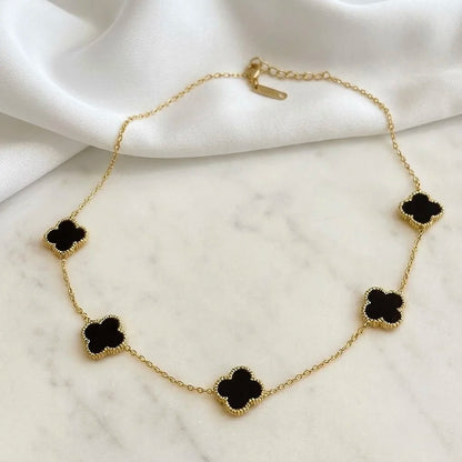 18Kt Gold Plated Black Clover Necklace for Women