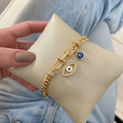 18Kt Gold Plated Evil Eye Link Bracelet