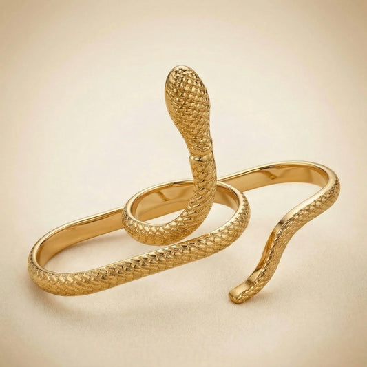 Adjustable, 18Kt Gold Plated three finger snake Wrap Ring stack