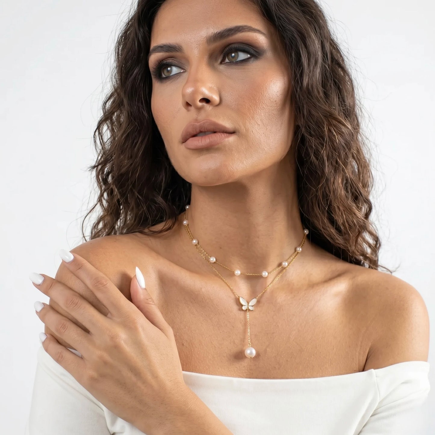 18Kt Gold Plated Layered Butterfly Charm Necklace