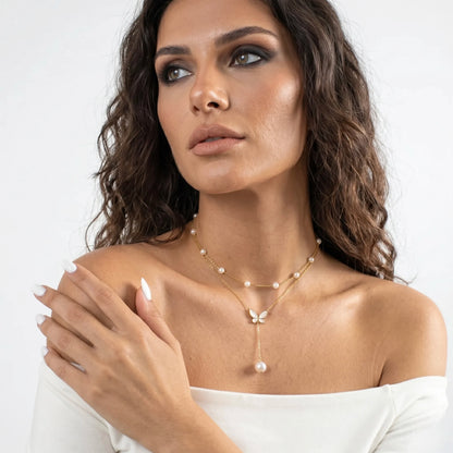 18Kt Gold Plated Layered Butterfly Charm Necklace