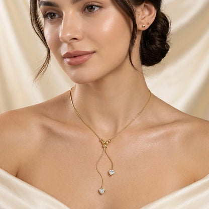 18Kt Gold Plated Crystal Heart Adjustable Y Necklace