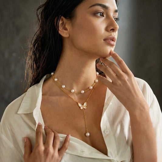 18Kt Gold Plated Layered Butterfly Charm Necklace