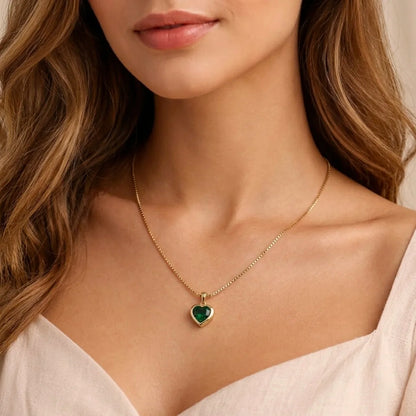 18Kt Gold Plated Heart Shaped Green Stone Necklace