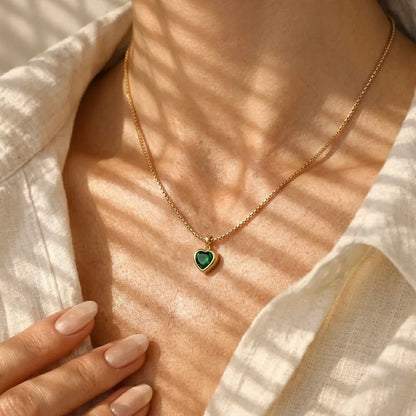 18Kt Gold Plated Heart Shaped Green Stone Necklace
