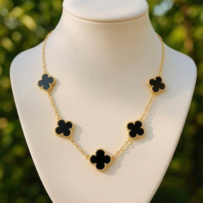 18Kt Gold Plated Black Clover Necklace for Women