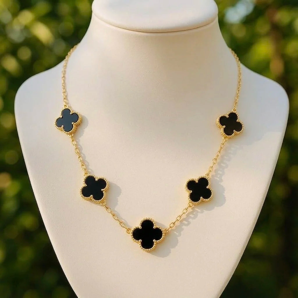 18Kt Gold Plated Black Clover Necklace for Women