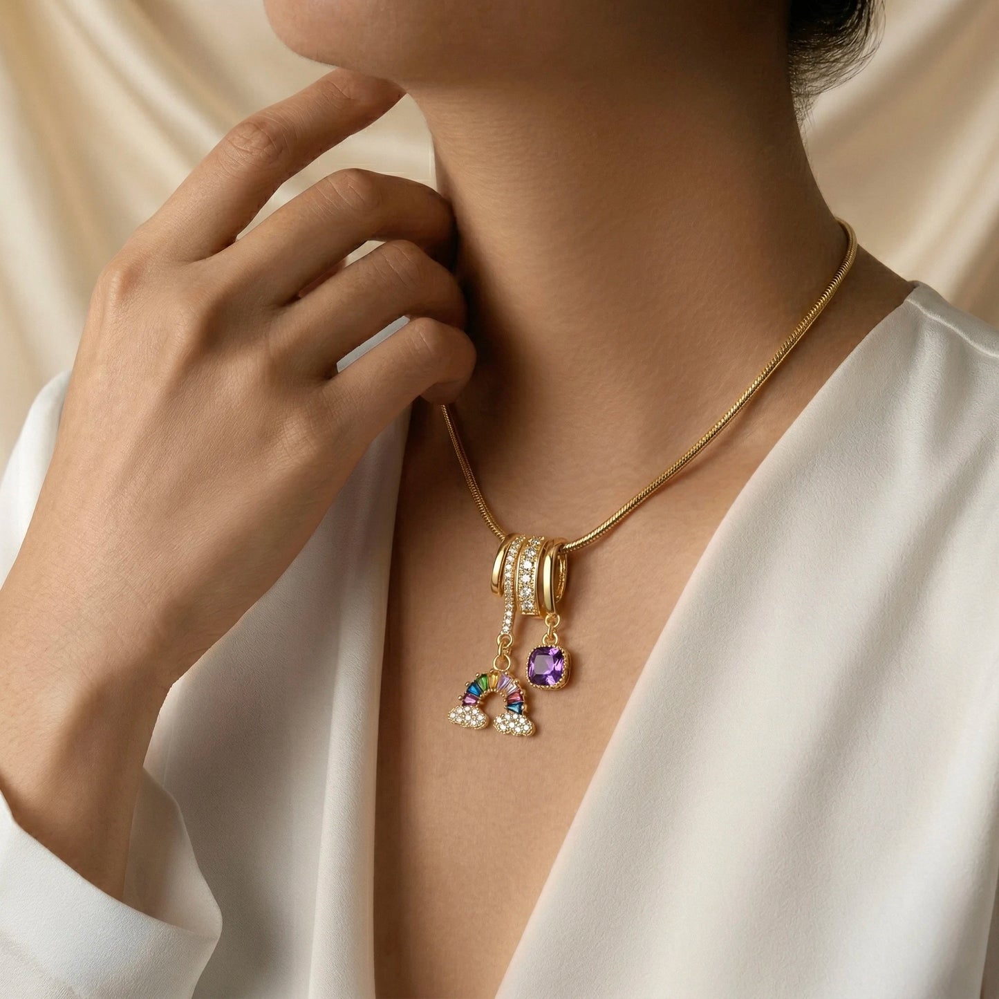 18Kt Gold Plated Rainbow Cloud Pendant Necklace