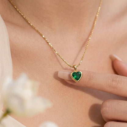 18Kt Gold Plated Heart Shaped Green Stone Necklace