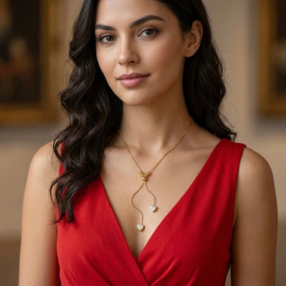 18Kt Gold Plated Crystal Heart Adjustable Y Necklace