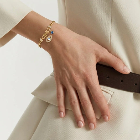 18Kt Gold Plated Evil Eye Link Bracelet