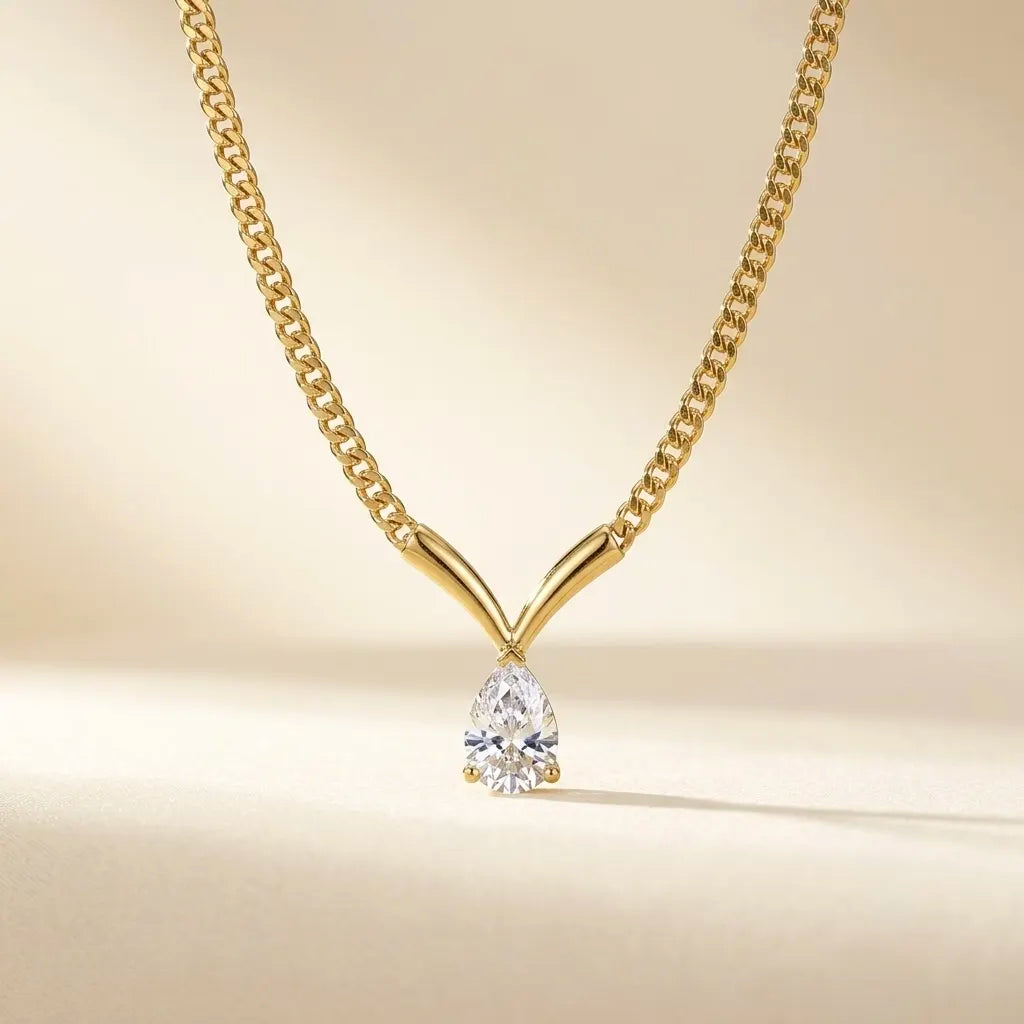18Kt Gold Plated Teardrop Crystal Pendant Necklace