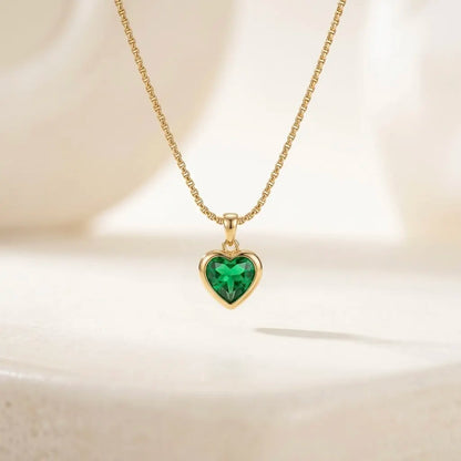 18Kt Gold Plated Heart Shaped Green Stone Necklace