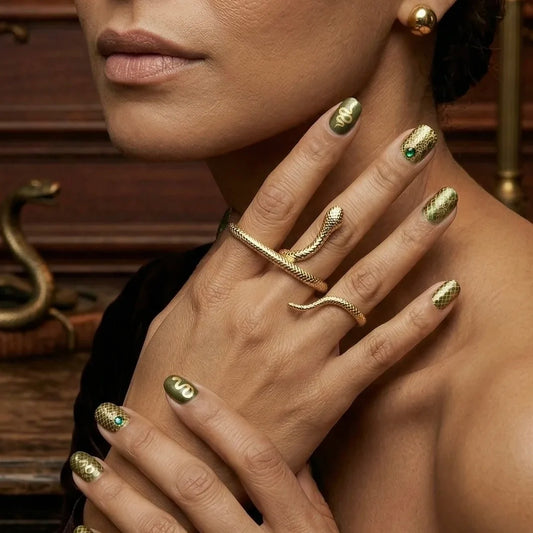 Adjustable, 18Kt Gold Plated three finger snake Wrap Ring stack