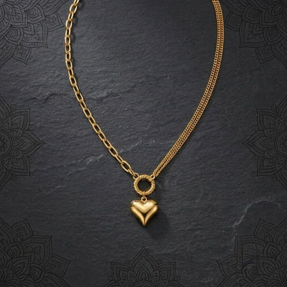 18Kt Gold Plated Heart Pendant Layered Necklace