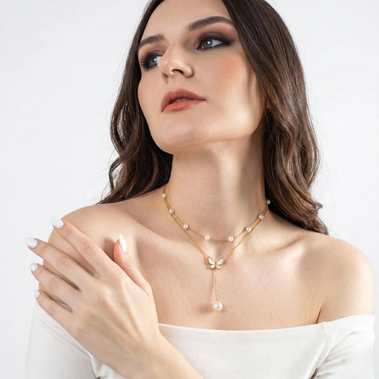 18Kt Gold Plated Layered Butterfly Charm Necklace