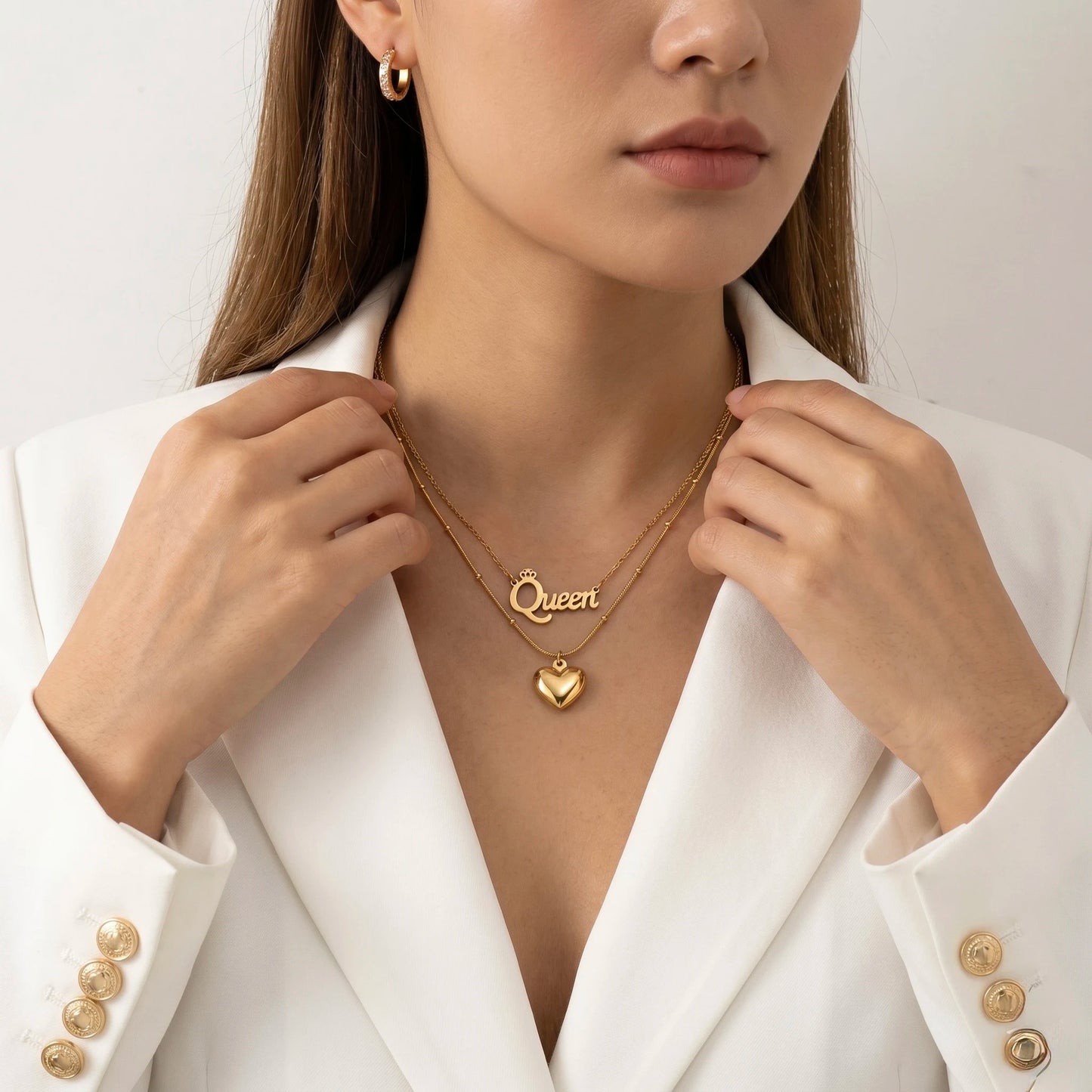 18Kt Gold Plated Queen Heart Layered Necklace