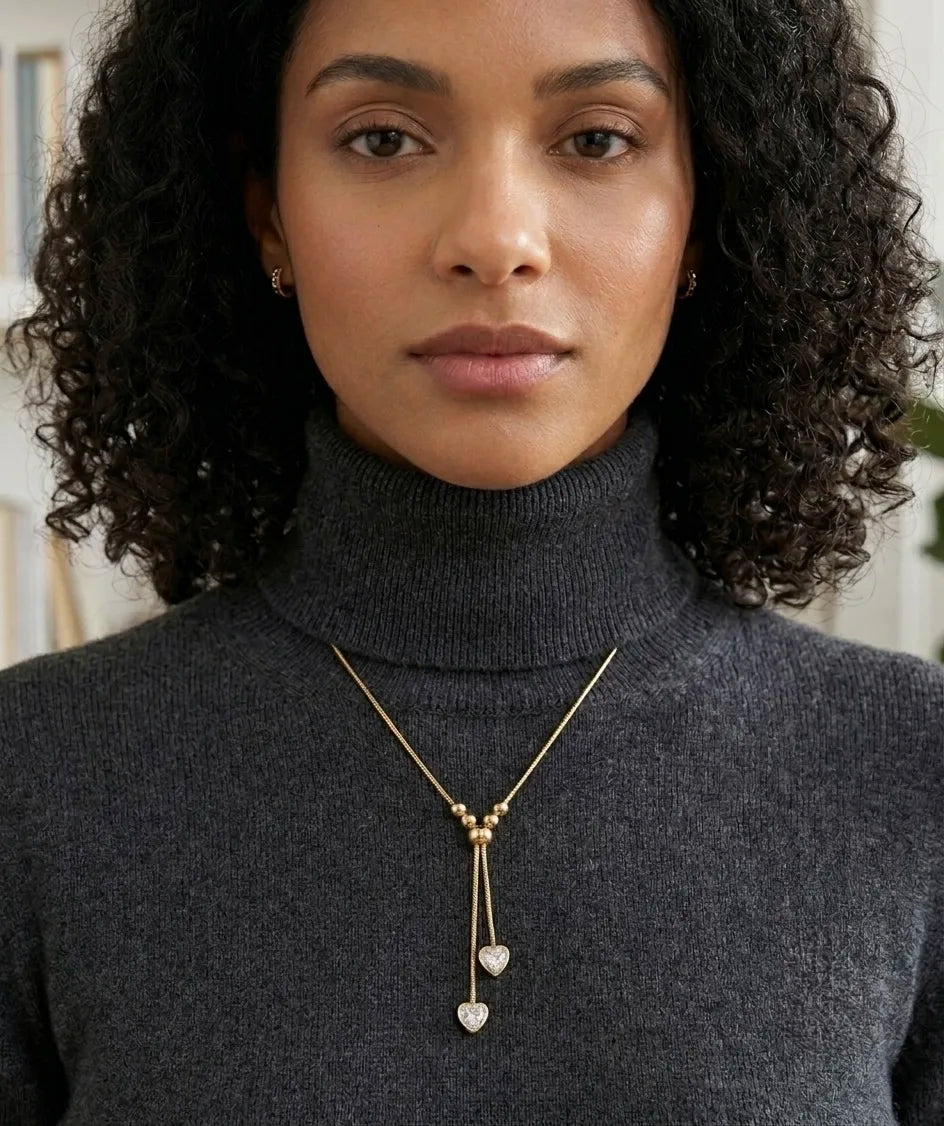 18Kt Gold Plated Crystal Heart Adjustable Y Necklace