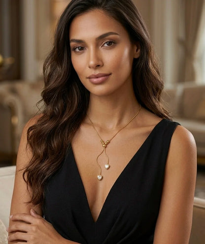 18Kt Gold Plated Crystal Heart Adjustable Y Necklace