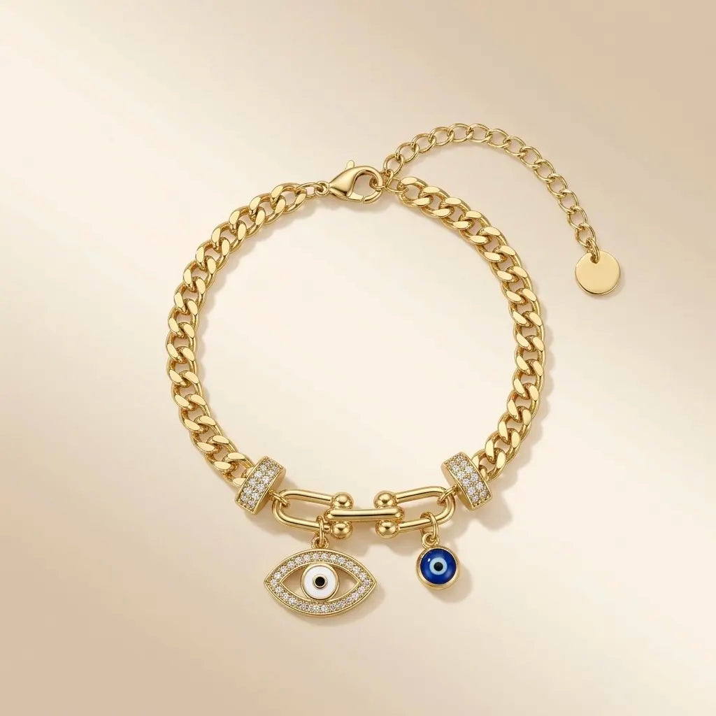 18Kt Gold Plated Evil Eye Link Bracelet
