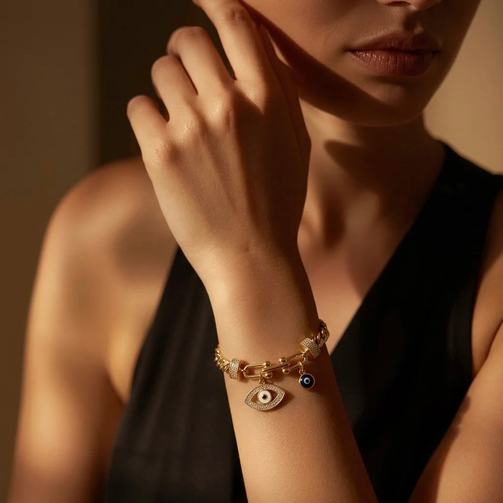 18Kt Gold Plated Evil Eye Link Bracelet