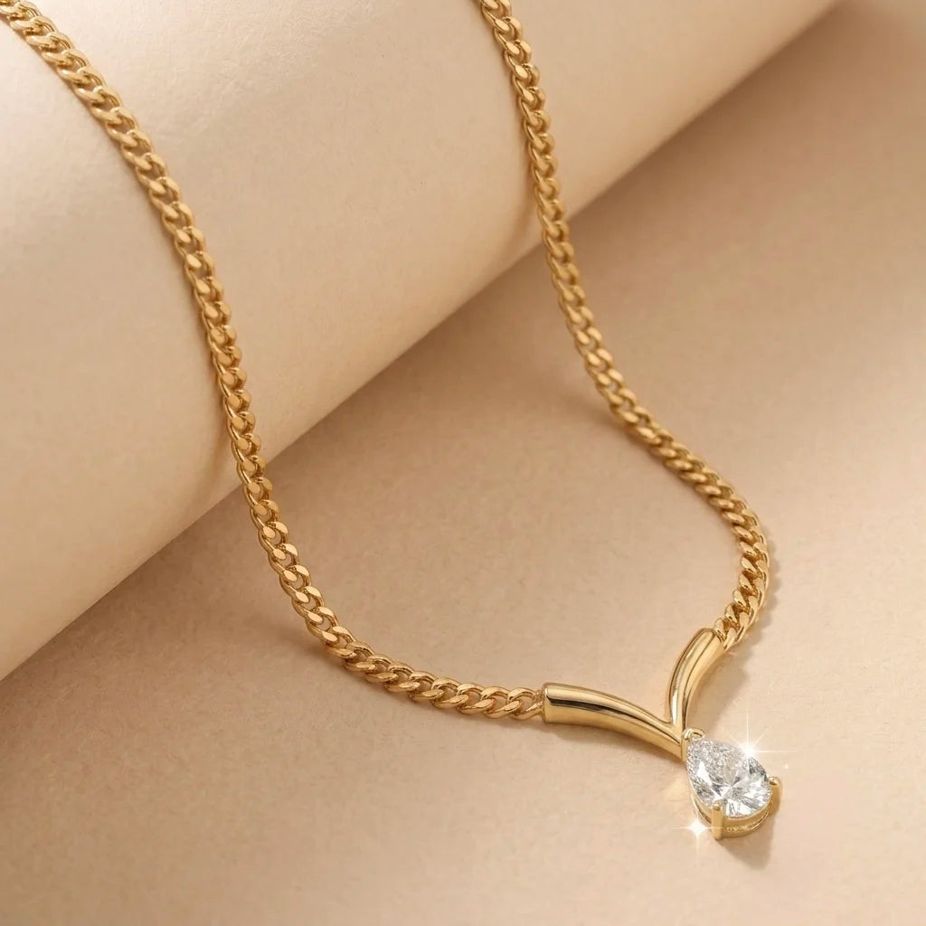 18Kt Gold Plated Teardrop Crystal Pendant Necklace