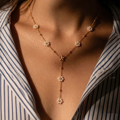 18Kt Gold Plated Floral Pearl Drop Necklace