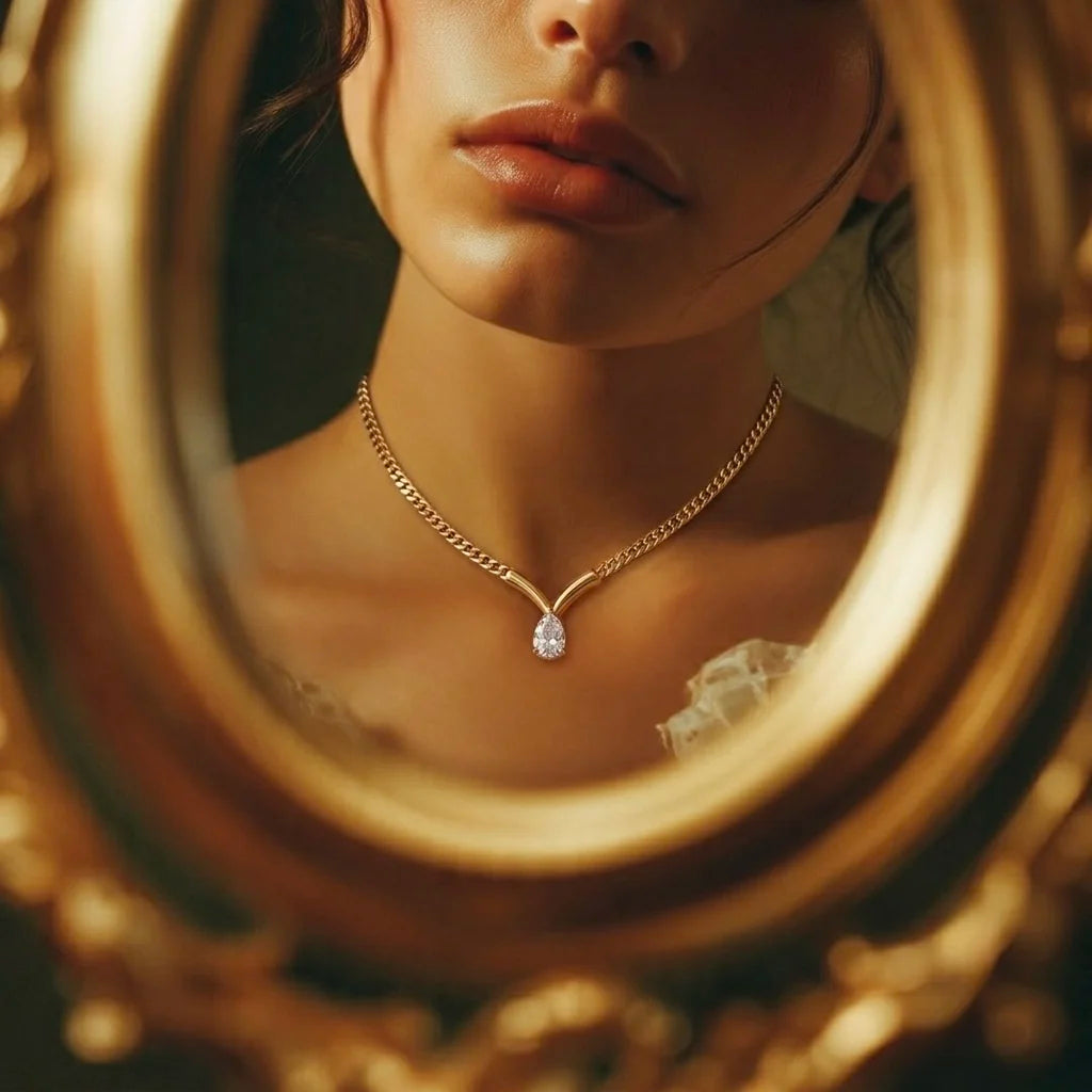 18Kt Gold Plated Teardrop Crystal Pendant Necklace