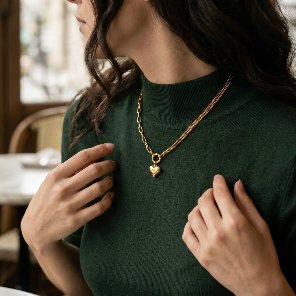 18Kt Gold Plated Heart Pendant Layered Necklace