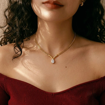 18Kt Gold Plated Teardrop Crystal Pendant Necklace