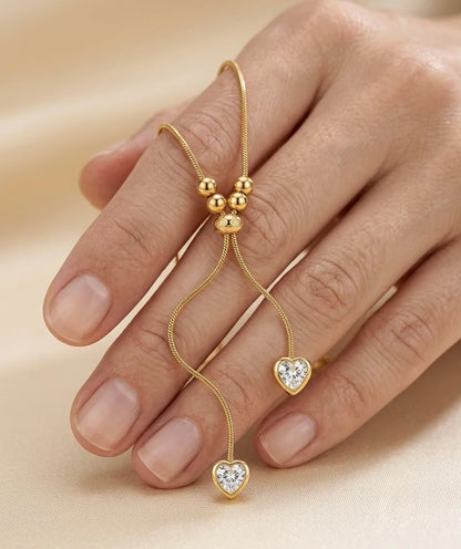18Kt Gold Plated Crystal Heart Adjustable Y Necklace