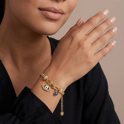 18Kt Gold Plated Evil Eye Link Bracelet