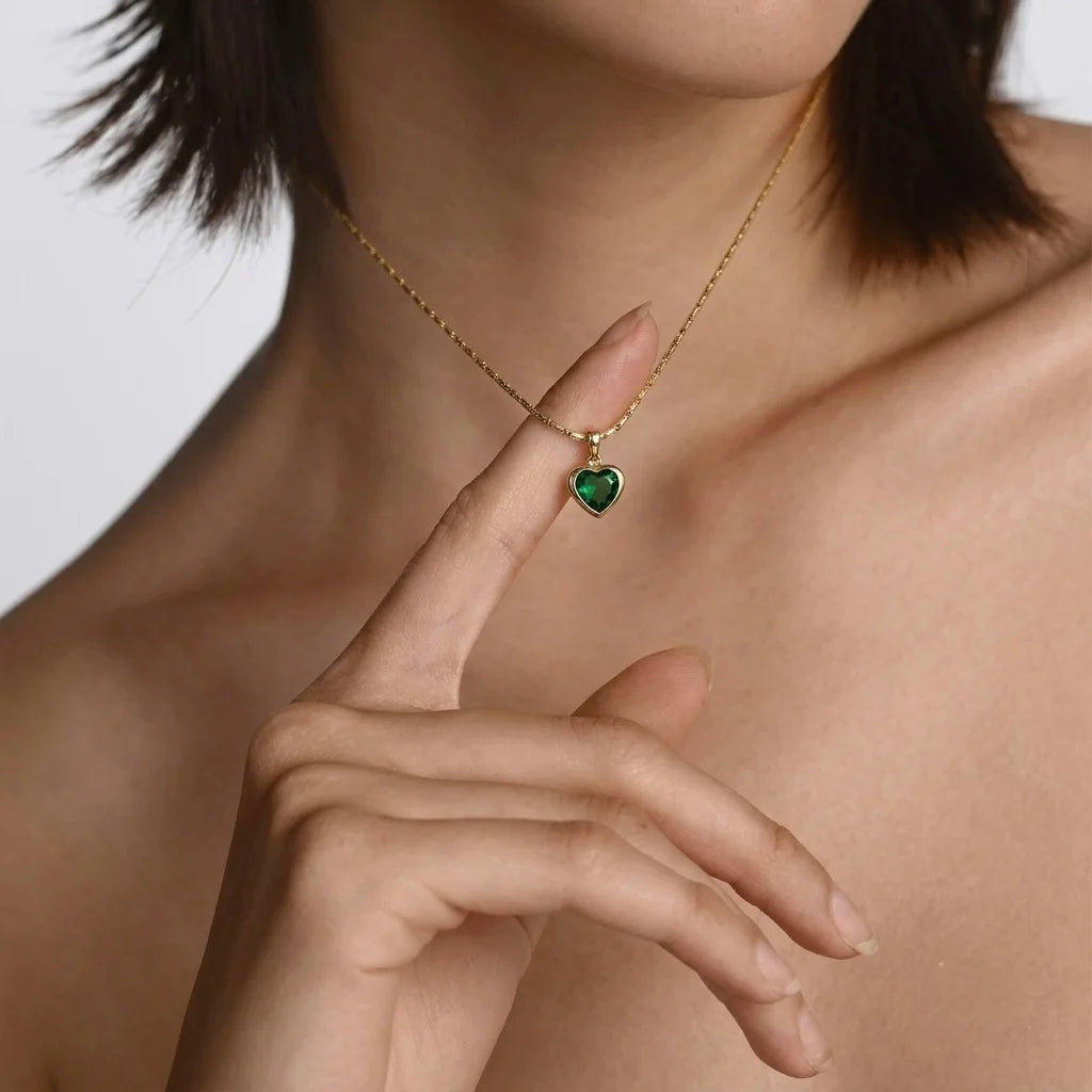 18Kt Gold Plated Heart Shaped Green Stone Necklace