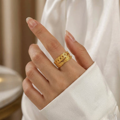 Adjustable, 18Kt Gold Plated Elegant Patterned Adjustable Ring