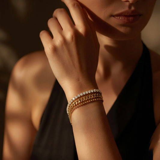 18Kt Gold Plated Triple Layer Chain Bracelet