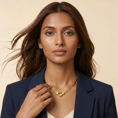 18Kt Gold Plated Cuban Chain Heart Necklace