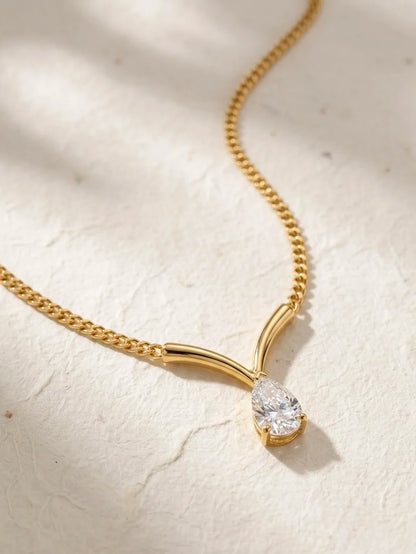 18Kt Gold Plated Teardrop Crystal Pendant Necklace