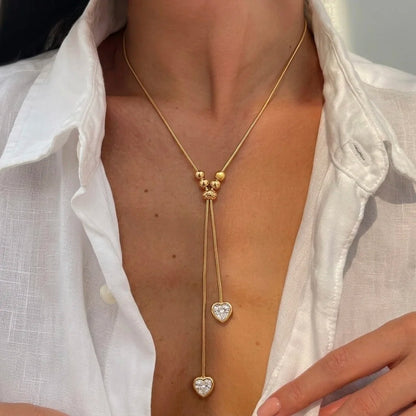 18Kt Gold Plated Crystal Heart Adjustable Y Necklace