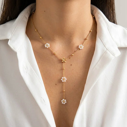 18Kt Gold Plated Floral Pearl Drop Necklace
